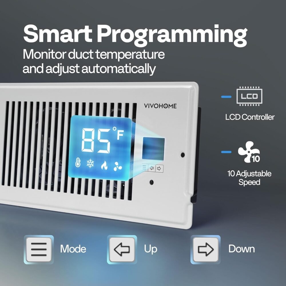 VIVOHOME 4"x10" Smart Vent Register Booster Fan with Intelligent Thermostat & 10-Speed Remote Control - Heating/Cooling AC Vent Booster for Room, Floor, Wall - White - Image 5