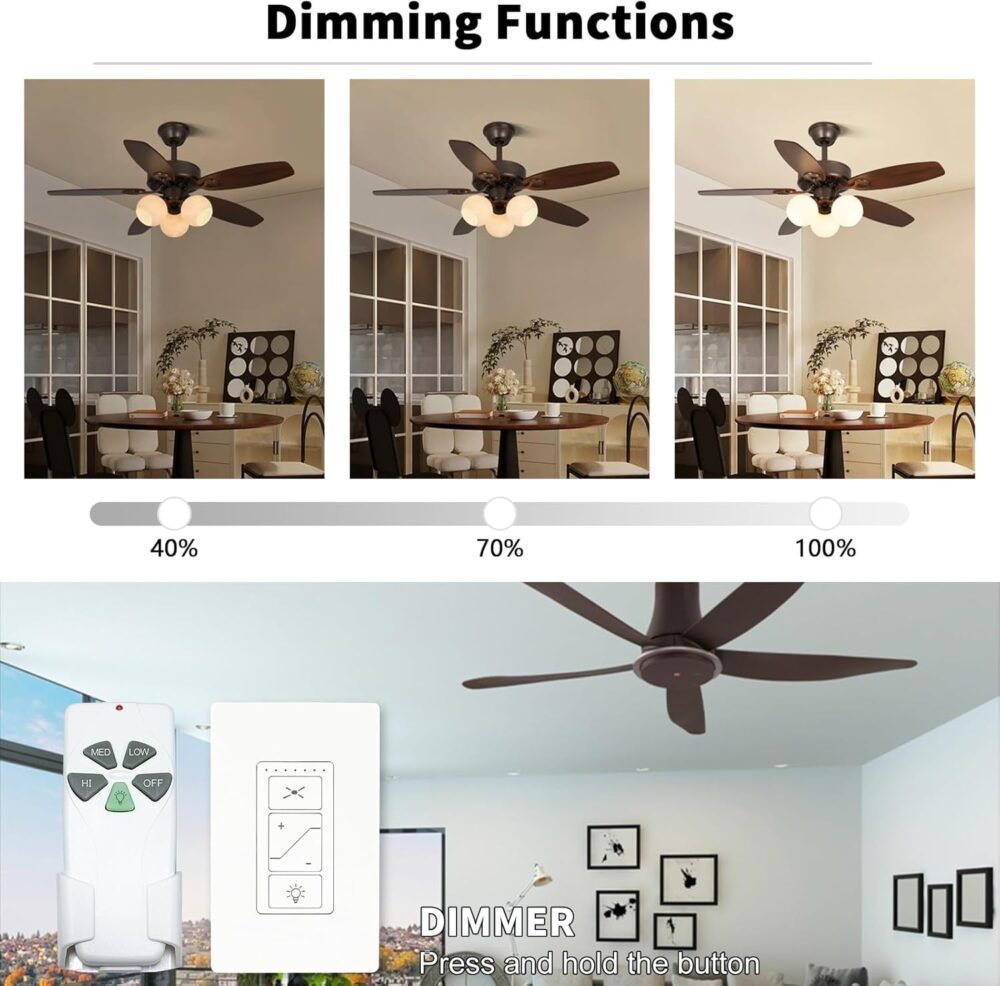 Ceiling Fan Remote Control Kit, Universal Ceiling Fan Remote Control Kit and Dimmer Light Switch Combo, Ceiling Fan Wall Switch UC9050T, Compatible with Hunter Hampton Bay - Image 7