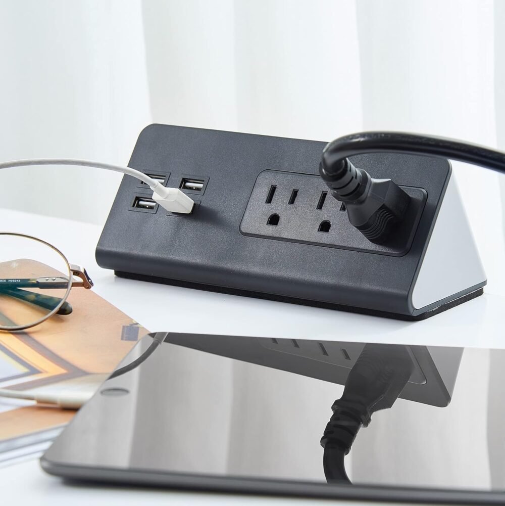 Desk Edge Mount Power Strips with USB Ports-UL Plug Outlets 1250 Joulets Surge Protector Tabletop Power Sockets for Nightstand/Home Office/Dormitory 4 USB Ports & 3AC Outlets - Image 6