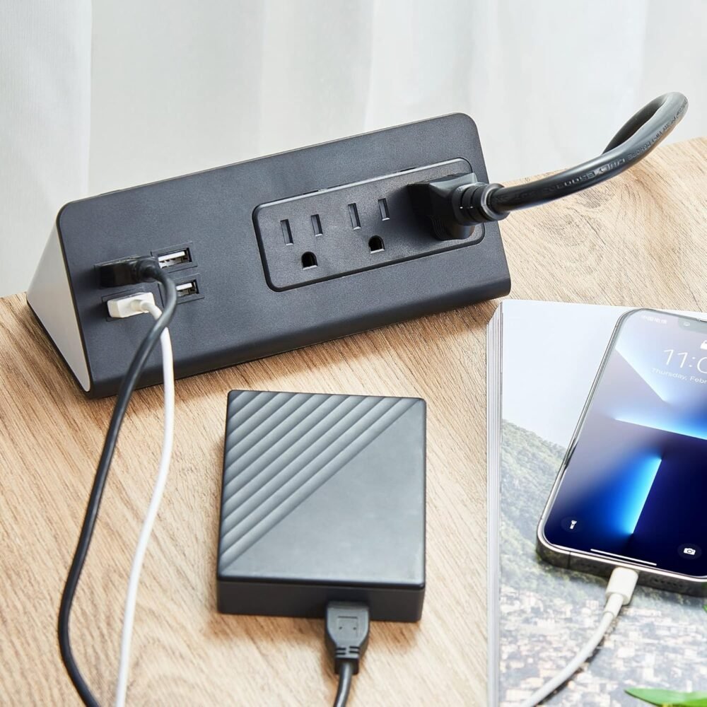 Desk Edge Mount Power Strips with USB Ports-UL Plug Outlets 1250 Joulets Surge Protector Tabletop Power Sockets for Nightstand/Home Office/Dormitory 4 USB Ports & 3AC Outlets - Image 9
