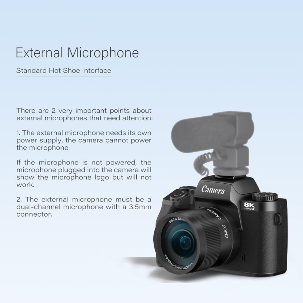 Saneen Digital Camera, 8K Cameras for Photography & Video with 4' Touch Screen with Flash, 32GB Card, 3000mAH Battery, Front & Rear Vlog Cameras-Black - Image 4