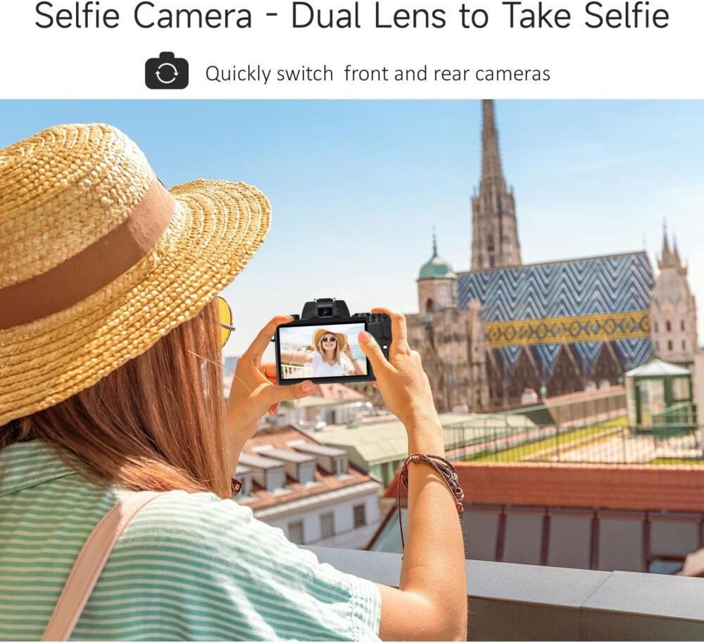 Saneen Digital Camera, 8K Cameras for Photography & Video with 4' Touch Screen with Flash, 32GB Card, 3000mAH Battery, Front & Rear Vlog Cameras-Black - Image 8