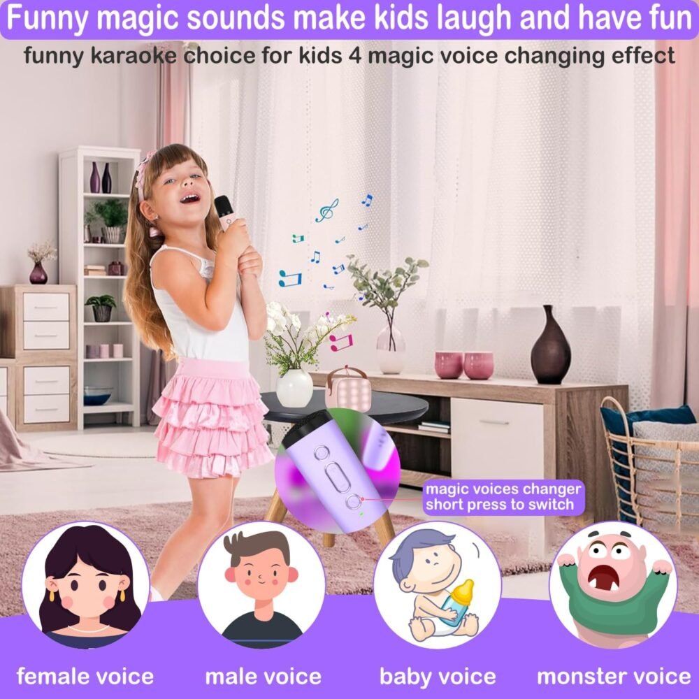 Mini Karaoke Machine for Kids & Adults, Kids Toys for Girls & Boys Gifts, Bluetooth Speaker with 1 Wireless Microphone for Kids Adults Toddler Girls Home Party Birthday Gifts Purple - Image 3