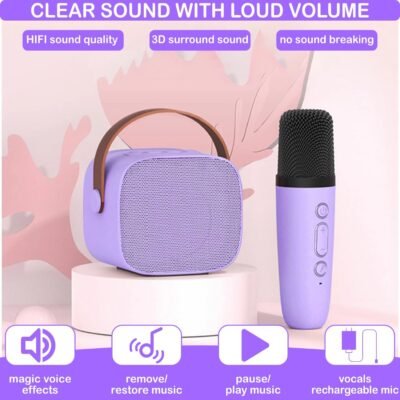 Mini Karaoke Machine for Kids & Adults, Kids Toys for Girls & Boys Gifts, Bluetooth Speaker with 1 Wireless Microphone for Kids Adults Toddler Girls Home Party Birthday Gifts Purple - Image 6