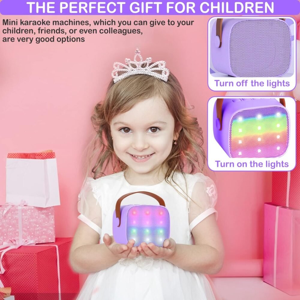 Mini Karaoke Machine for Kids & Adults, Kids Toys for Girls & Boys Gifts, Bluetooth Speaker with 1 Wireless Microphone for Kids Adults Toddler Girls Home Party Birthday Gifts Purple - Image 8