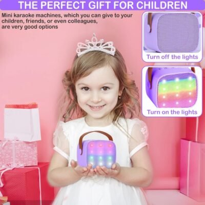 Mini Karaoke Machine for Kids & Adults, Kids Toys for Girls & Boys Gifts, Bluetooth Speaker with 1 Wireless Microphone for Kids Adults Toddler Girls Home Party Birthday Gifts Purple - Image 8
