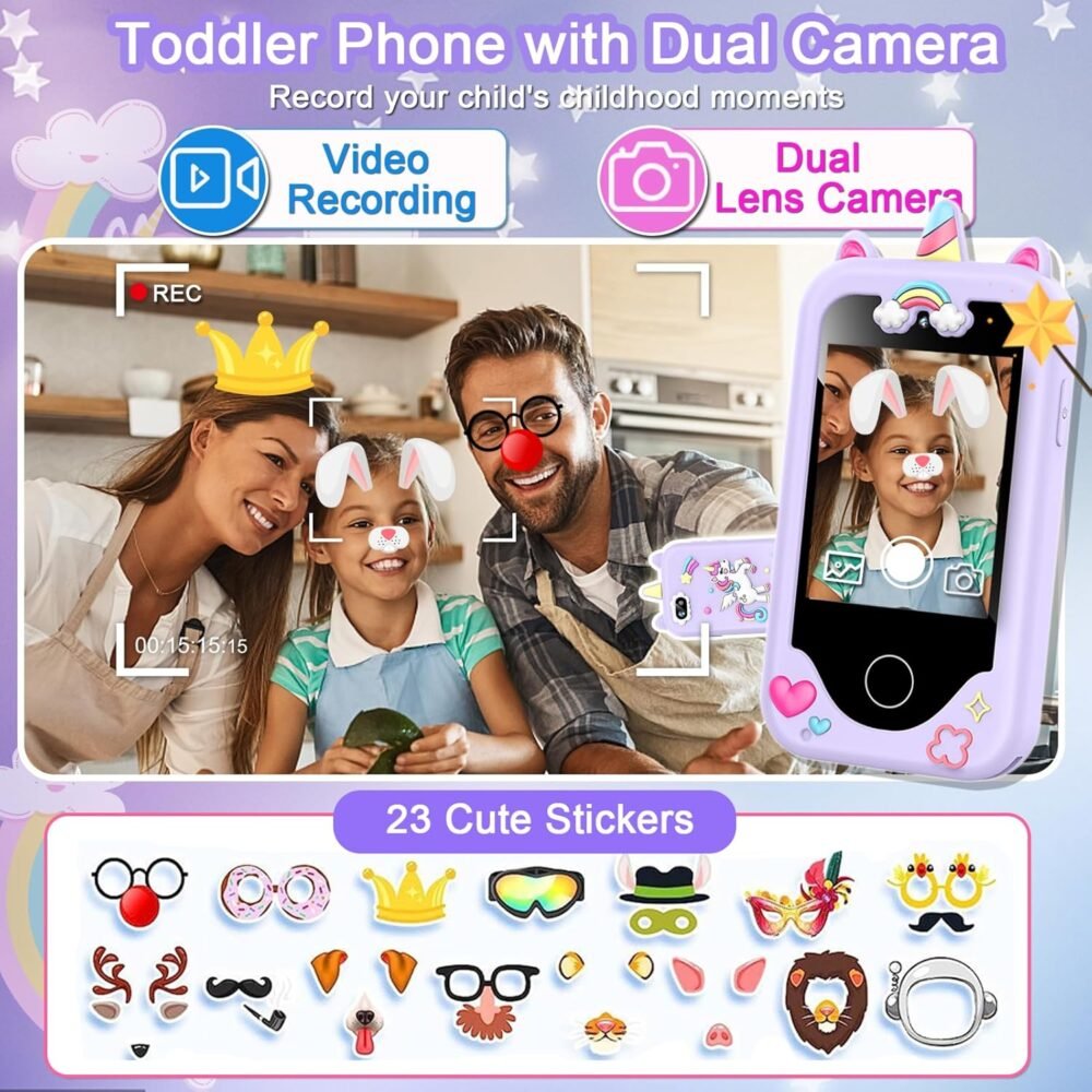 Kids Smart Phone for Girls, Christmas Birthday Gifts for Girls Age 3-10 Kids Toys Cell Phone, 2.8" Touchscreen Toddler Learning Play Toy Phone with Dual Camera, Game, Music Player, 8GB Card Purple - Image 4