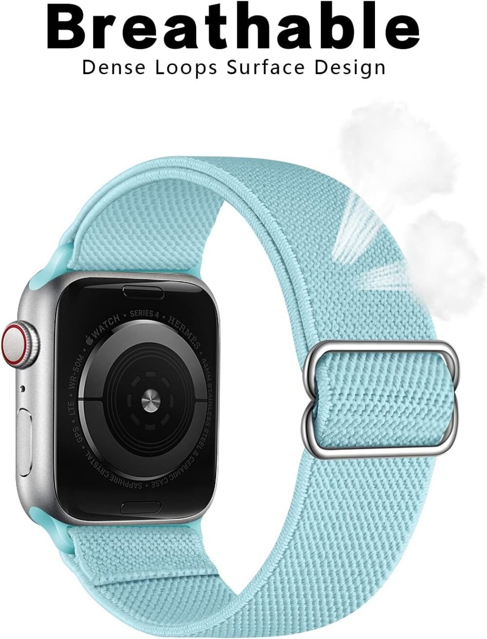 AMANECER Stretchy Nylon Watch Bands Compatible with Apple Watch Series 9/8/7/6/5/4/3 SE 2/1, Adjustable Braided Elastic Sport Loop Rugged Straps for iWatch Women Men (Robin Sky Blue, 38/40/41MM) - Image 3