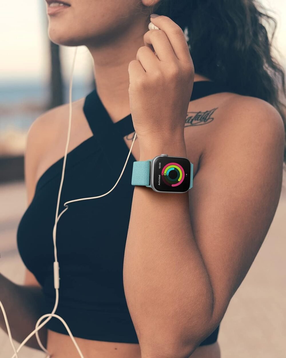 AMANECER Stretchy Nylon Watch Bands Compatible with Apple Watch Series 9/8/7/6/5/4/3 SE 2/1, Adjustable Braided Elastic Sport Loop Rugged Straps for iWatch Women Men (Robin Sky Blue, 38/40/41MM) - Image 7