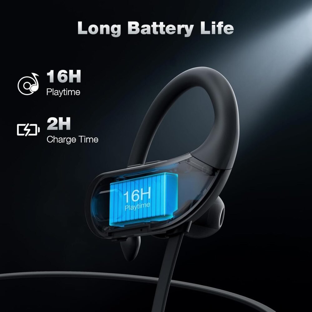 Boean Bluetooth Headphones, IPX7 Waterproof Wireless Headphones 16H Playtime Earphones Wireless Earbuds Stereo Sound Isolation Headsets for Sports, Gym, Workout - Image 4