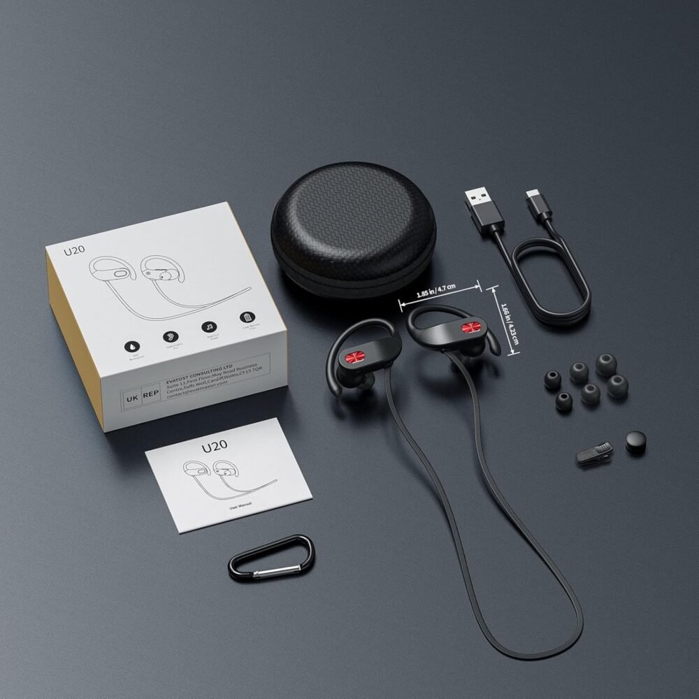 Boean Bluetooth Headphones, IPX7 Waterproof Wireless Headphones 16H Playtime Earphones Wireless Earbuds Stereo Sound Isolation Headsets for Sports, Gym, Workout - Image 9
