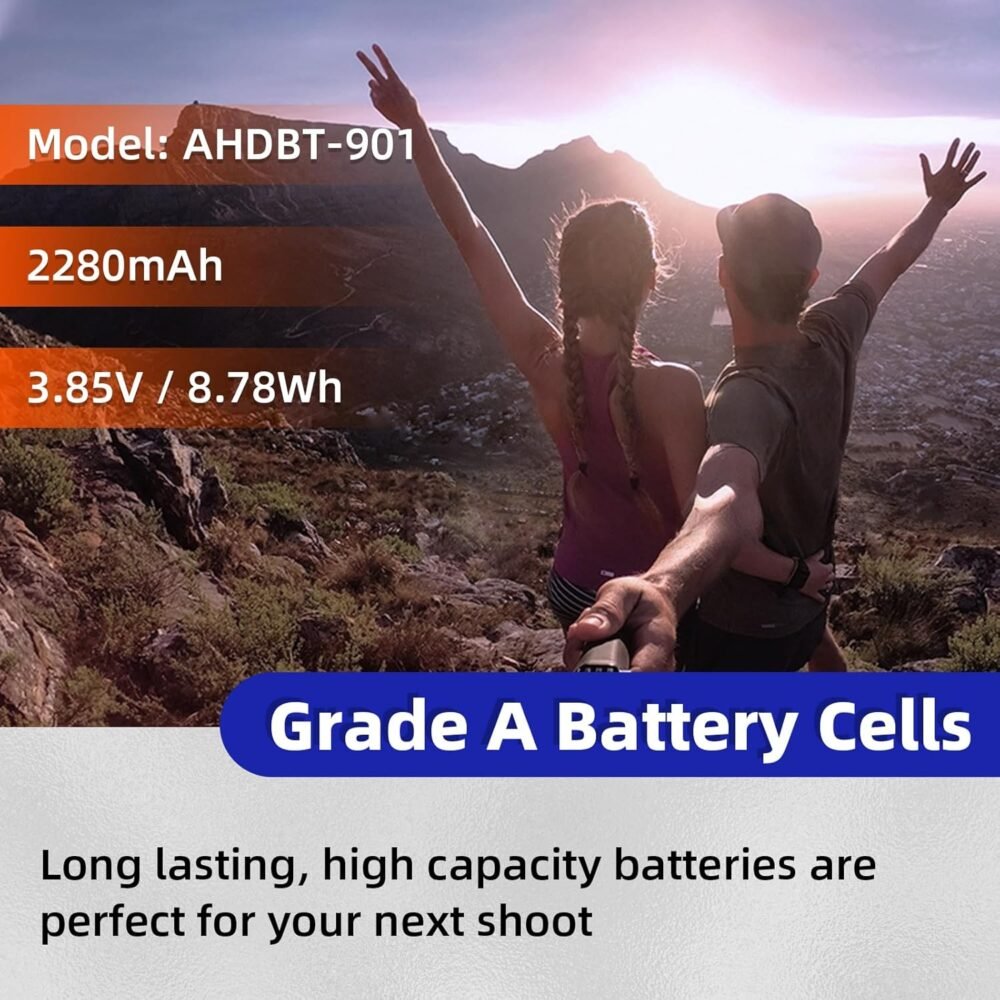 2 Packs 2280mAh Hero 12/11/10/9 High Capacity Battery Fully Compatible with GoPro Hero 12, Hero 11,Hero 10, Hero 9 Black AHDBT-901 - Image 8