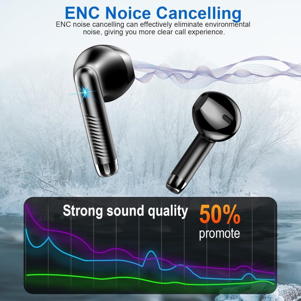 Wireless Earbuds, Bluetooth Headphones V5.4 Stereo Bass Ear buds with ENC Noise Cancelling Mics, 40H Bluetooth Earbuds with LED Display Charging Case, IP7 Waterproof Earphones for Android iOS, Black - Image 6
