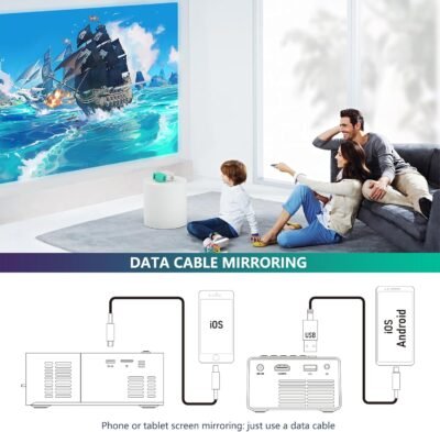 Projector Mini Portable Outdoor Movie Projectors, LED Pico Video Projector for Home Theater Film Projectors, Compatible with Smartphone/ Tablet/ Laptop/ TV Stick/ PS/ USB - Image 6