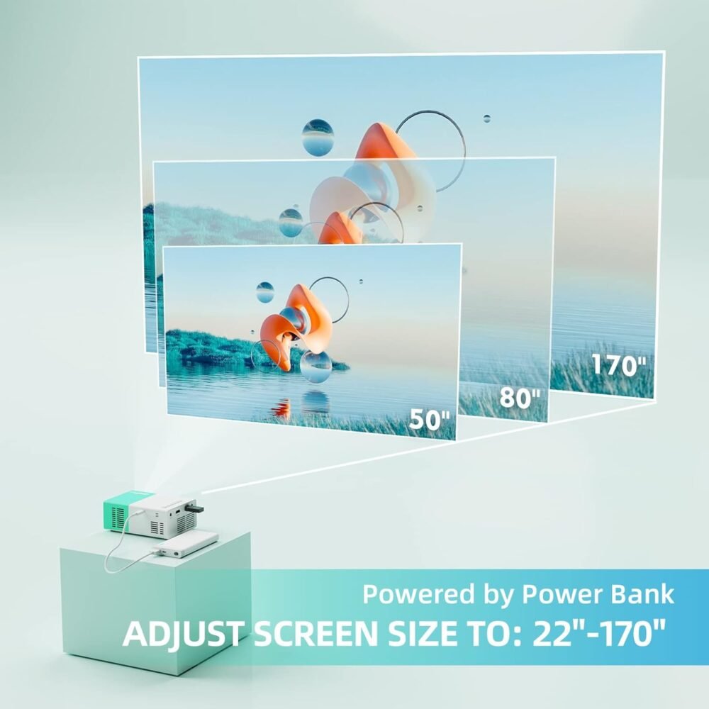 Projector Mini Portable Outdoor Movie Projectors, LED Pico Video Projector for Home Theater Film Projectors, Compatible with Smartphone/ Tablet/ Laptop/ TV Stick/ PS/ USB - Image 8