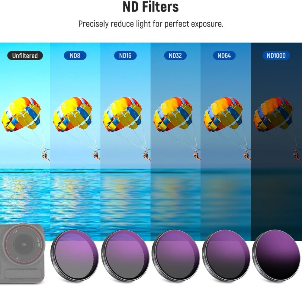 NEEWER ND Filter Set Compatible with DJI Osmo Action 3/4/5 Pro, 6 Pack ND8+ND16+ND32+ND64+ND1000+CPL Neutral Density Polarizing Action Camera Accessories, Multicoated HD Optical Glass, FL-A78 - Image 6