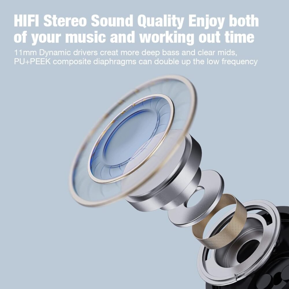 Boean Bluetooth Headphones, Wireless Headphones with 16 Hours Playtime Bluetooth 5.3 Wireless Earbuds HD Deep Bass Stereo Sound Isolation IPX7 Waterproof Earphones for Workout Running Sports - Image 4