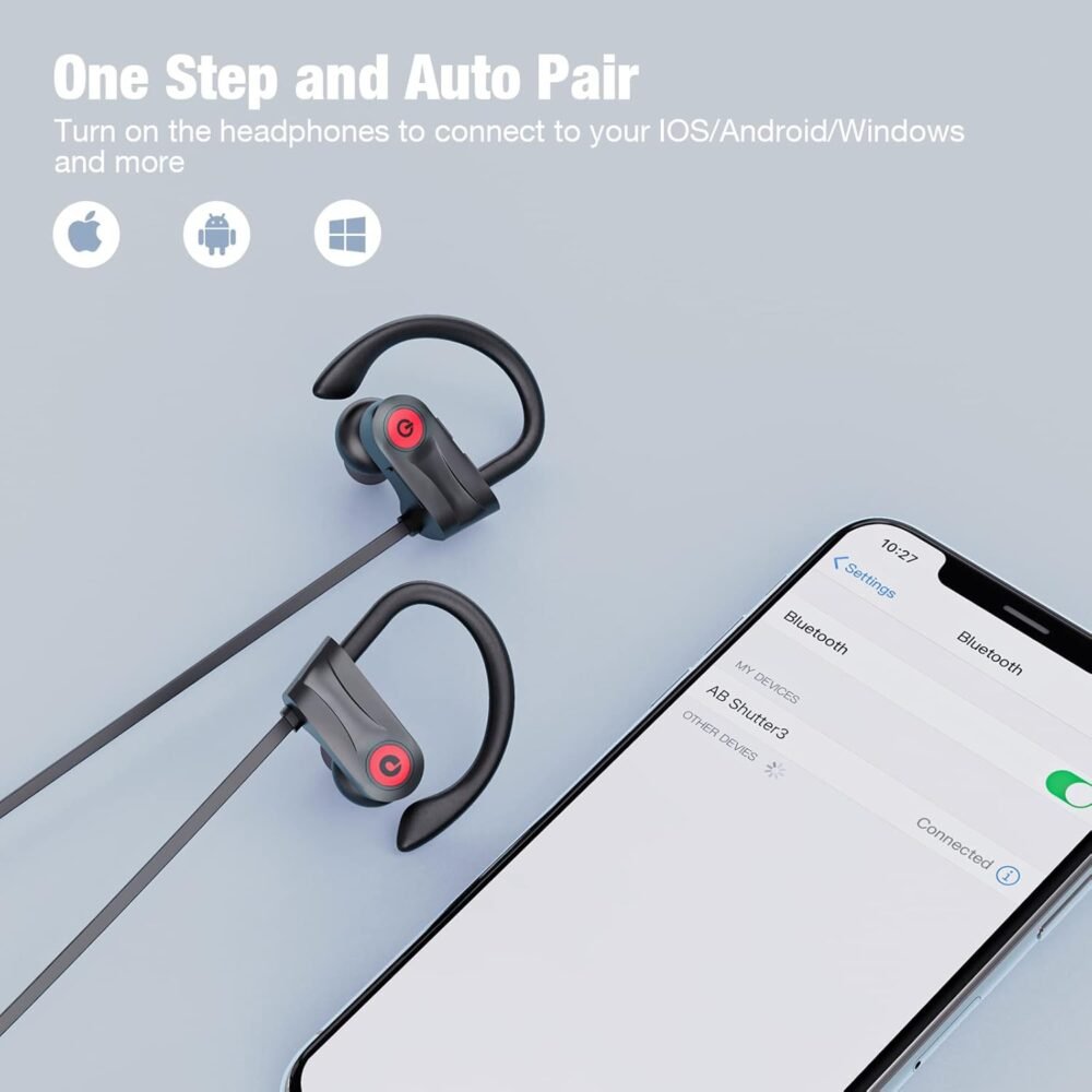 Boean Bluetooth Headphones, Wireless Headphones with 16 Hours Playtime Bluetooth 5.3 Wireless Earbuds HD Deep Bass Stereo Sound Isolation IPX7 Waterproof Earphones for Workout Running Sports - Image 6