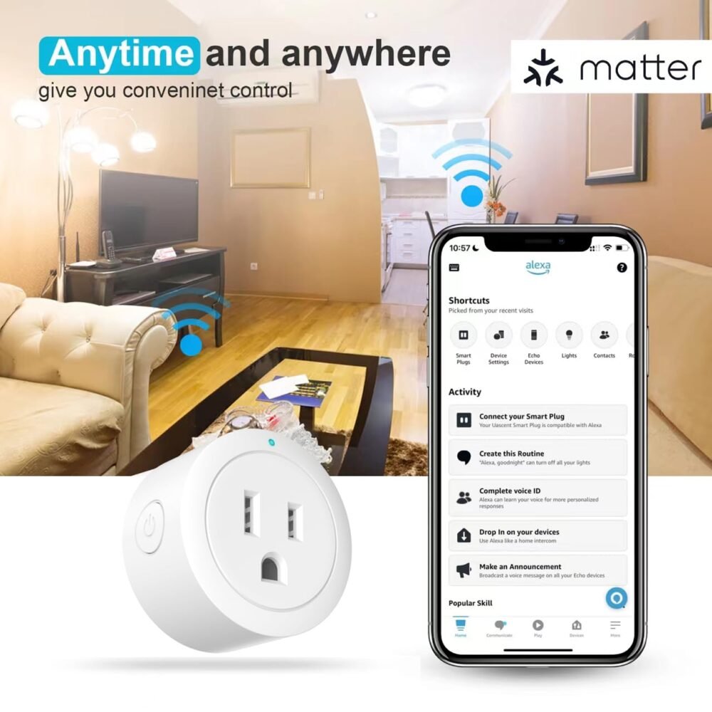 Amysen Matter Smart Plug,Smart Plugs Compatible with Alexa, Apple Home, Siri, Google Home, SmartThings, Smart Outlet 10A/1250W Max, Matter Smart Home , APP Remote Control, 2.4G Wi-Fi Only, 4Pack - Image 6