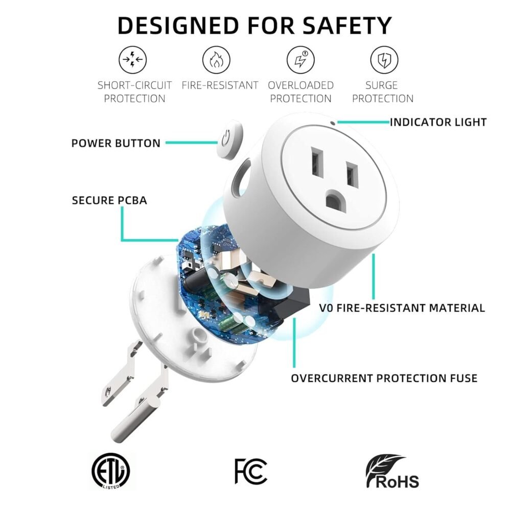 Amysen Matter Smart Plug,Smart Plugs Compatible with Alexa, Apple Home, Siri, Google Home, SmartThings, Smart Outlet 10A/1250W Max, Matter Smart Home , APP Remote Control, 2.4G Wi-Fi Only, 4Pack - Image 7