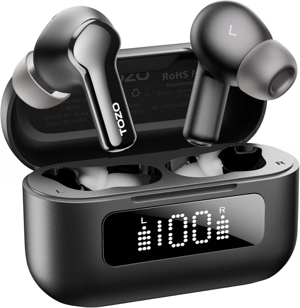TOZO Hybrid Active Noise Cancelling Wireless Earbuds with 6 Mics AI Clear Call Ear Buds 55H Playtime with LED Display 32 Preset EQs via APP Bluetooth 5.3 IPX8 Waterproof in Ear Headphones - Image 2