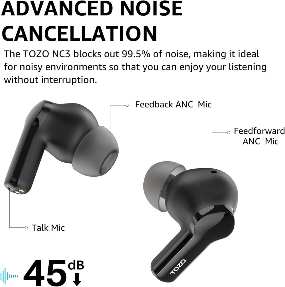 TOZO Hybrid Active Noise Cancelling Wireless Earbuds with 6 Mics AI Clear Call Ear Buds 55H Playtime with LED Display 32 Preset EQs via APP Bluetooth 5.3 IPX8 Waterproof in Ear Headphones - Image 4