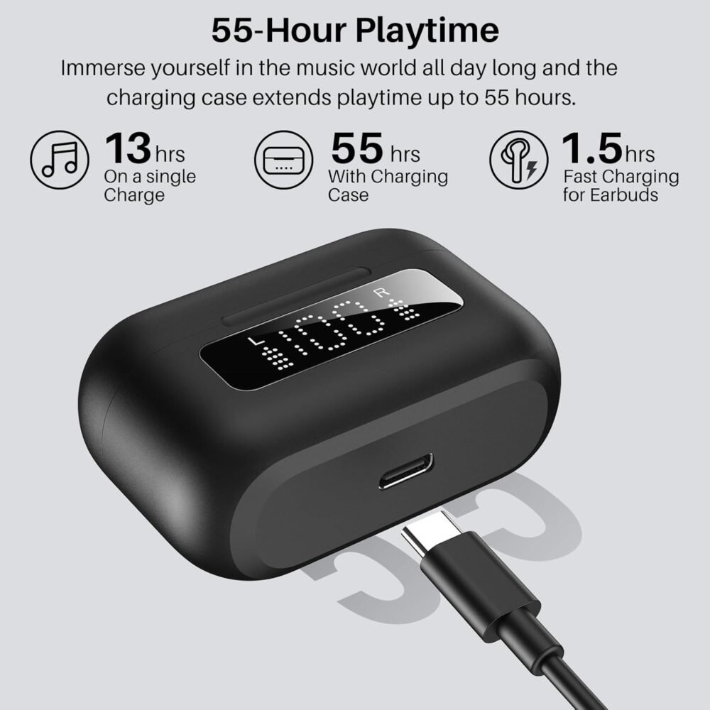TOZO Hybrid Active Noise Cancelling Wireless Earbuds with 6 Mics AI Clear Call Ear Buds 55H Playtime with LED Display 32 Preset EQs via APP Bluetooth 5.3 IPX8 Waterproof in Ear Headphones - Image 6