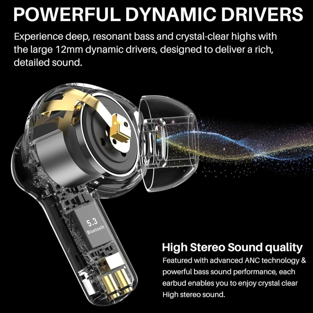 TOZO Hybrid Active Noise Cancelling Wireless Earbuds with 6 Mics AI Clear Call Ear Buds 55H Playtime with LED Display 32 Preset EQs via APP Bluetooth 5.3 IPX8 Waterproof in Ear Headphones - Image 7