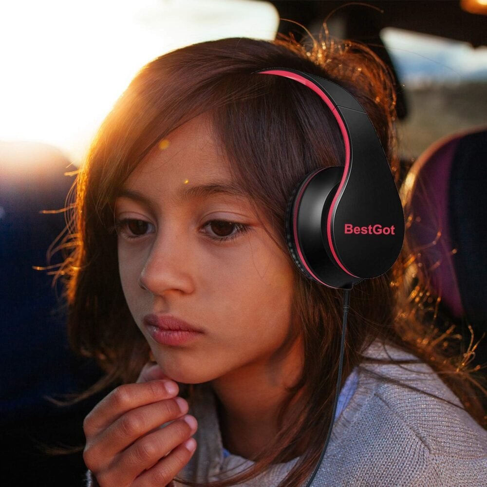 Kids Headphones BG6002 Children Headphones for Kids Boys Adult with Microphone Volume Control Foldable Headset with 3.5mm Plug Removable Cord (Black/Purple) - Image 4