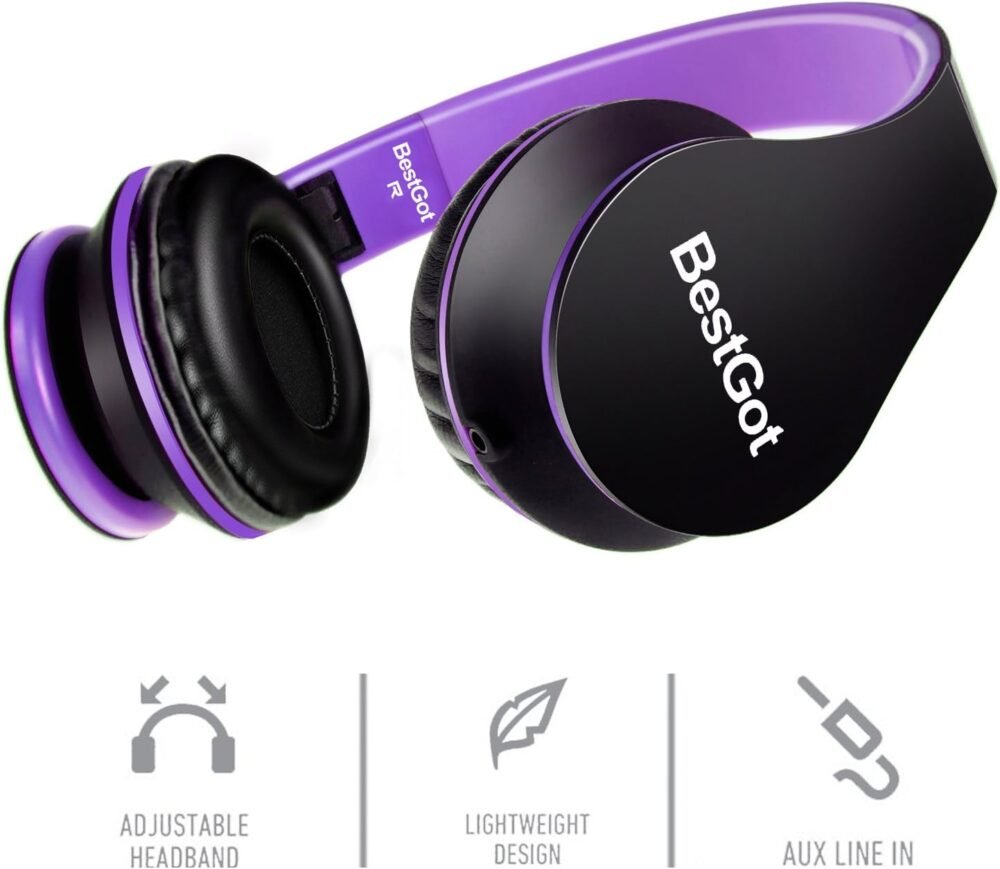 Kids Headphones BG6002 Children Headphones for Kids Boys Adult with Microphone Volume Control Foldable Headset with 3.5mm Plug Removable Cord (Black/Purple) - Image 8