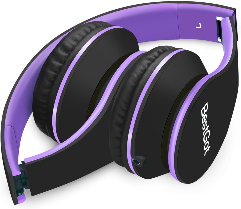 Kids Headphones BG6002 Children Headphones for Kids Boys Adult with Microphone Volume Control Foldable Headset with 3.5mm Plug Removable Cord (Black/Purple) - Image 9