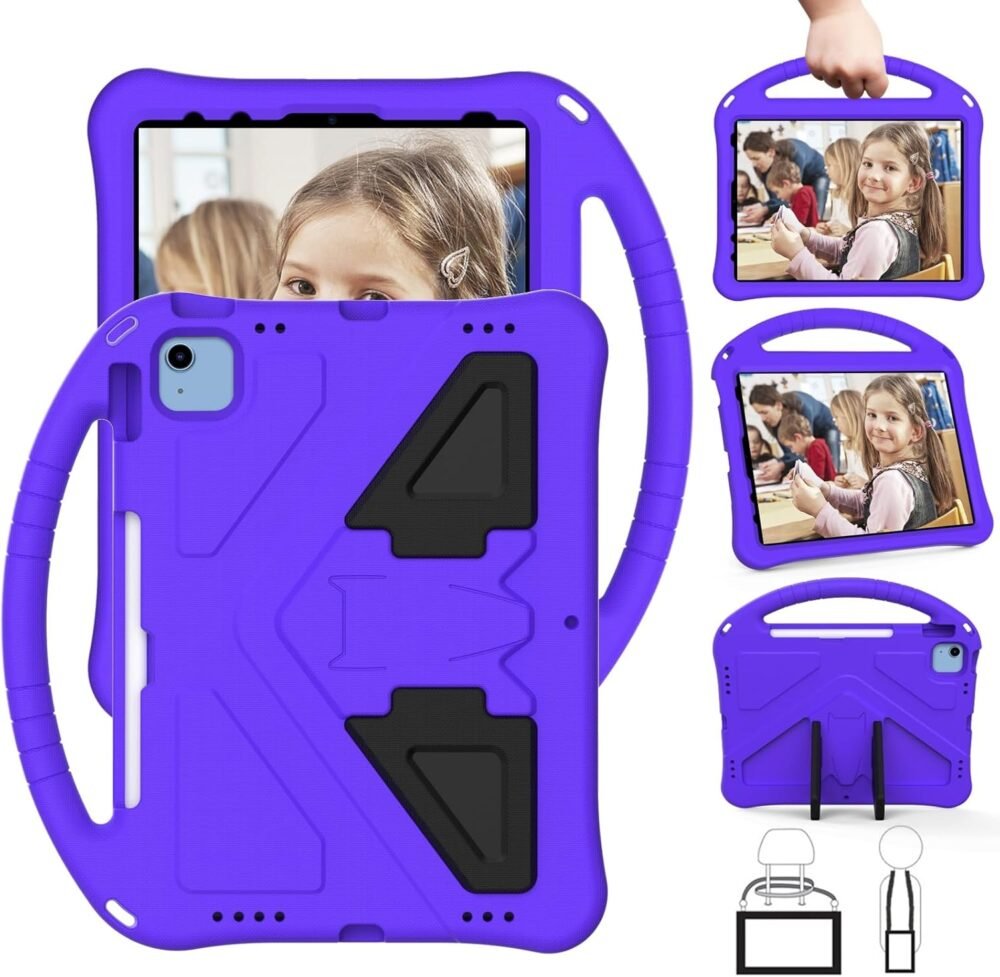 Anti-yellowing tablet cover Compatible with iPad (A16) 11th Generation 2025 Case Kids Case Lightweight EVA Tablet Cover with Adjustable Strap, Shockproof Handle & Kickstand Compatible with Children, P - Image 7