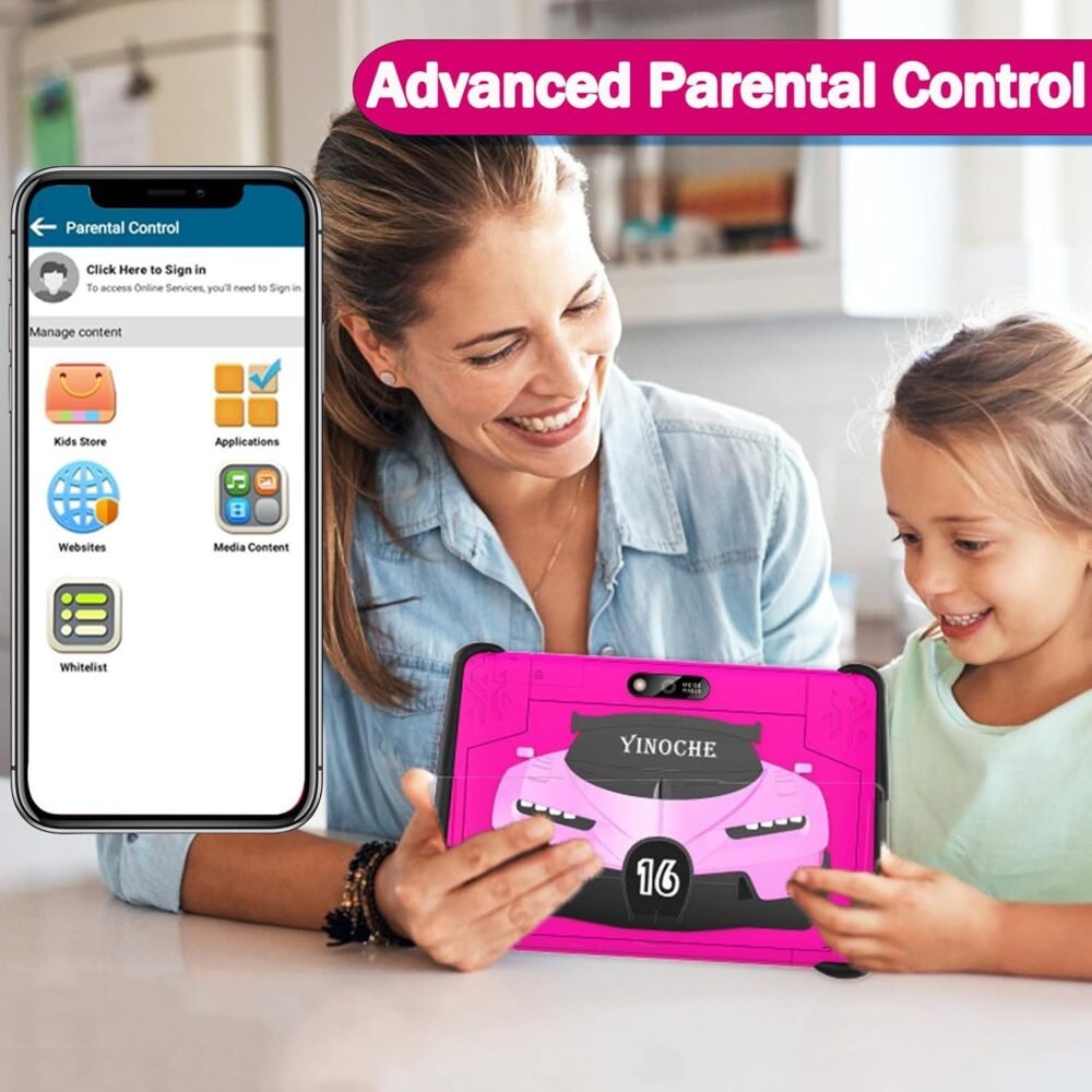 YINOCHE Kids Tablet 10 inch Toddler Tablet for Kids 3-7 Tablet for Toddlers WiFi Chindren's Learning Tablet Android Kids Tablets 64G Parental Control Support YouTube Netflix for Boys Girls (Pink) - Image 5