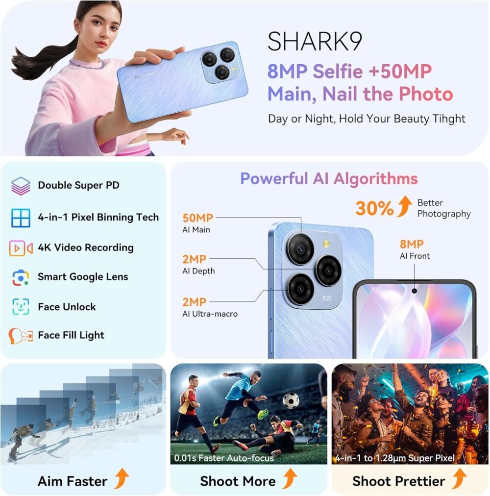 Blackview Shark 9 5G Phones Unlocked, Octa-Core 24GB+256GB/SD 2TB Smart Phone, Android 14 Smartphone, 50MP Camera Android Cell Phones, 6.67" FHD+, 530181 Score, 5000mAh+Fast Charge,Smart AI, NFC - Image 6