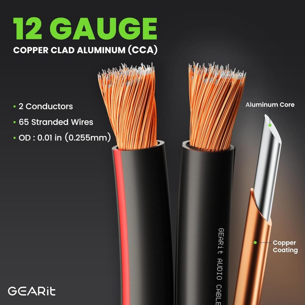12AWG Speaker Wire, GearIT Pro Series 12 AWG Gauge Speaker Wire Cable (50 Feet / 15.24 Meters) Great Use for Home Theater Speakers and Car Speakers Black - Image 4