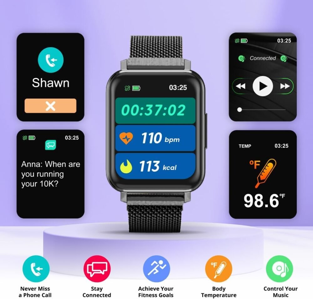 Spade & Co Health Smartwatch 2 - Health Fitness Tracker with Body Temperature, Blood Oxygen, Heart Rate Monitoring, Sleep Tracking, Text Call Alerts - Compatible with iPhone Android (Gold) - Image 4