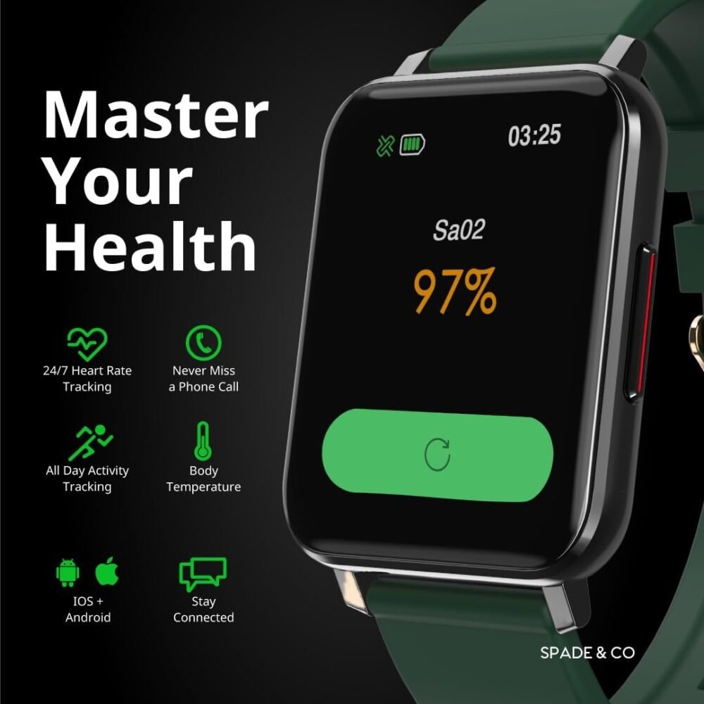 Spade & Co Health Smartwatch 2 - Health Fitness Tracker with Body Temperature, Blood Oxygen, Heart Rate Monitoring, Sleep Tracking, Text Call Alerts - Compatible with iPhone Android (Gold) - Image 8