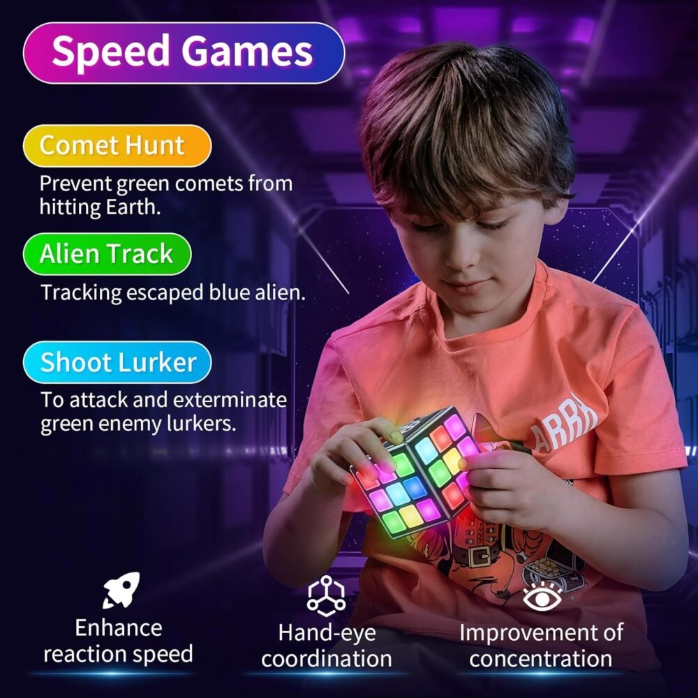 Rechargeable Game Cube - 15-in-1 Fun Brain Memory & Speed Games for Kids - Christmas Easter Birthday Gifts for Boys Girls Ages 6-12+ Years Old - Toys for Kids Teens with Score Screen (Black) - Image 5