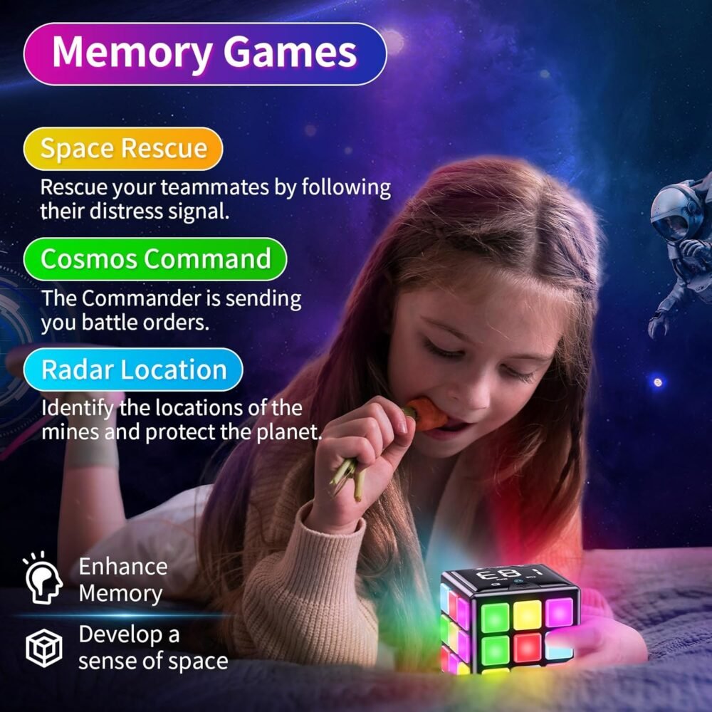 Rechargeable Game Cube - 15-in-1 Fun Brain Memory & Speed Games for Kids - Christmas Easter Birthday Gifts for Boys Girls Ages 6-12+ Years Old - Toys for Kids Teens with Score Screen (Black) - Image 6