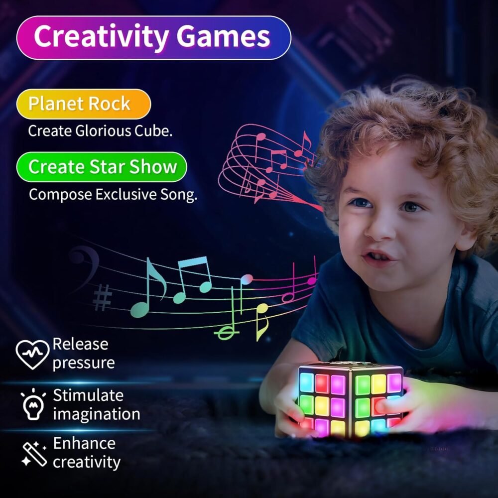 Rechargeable Game Cube - 15-in-1 Fun Brain Memory & Speed Games for Kids - Christmas Easter Birthday Gifts for Boys Girls Ages 6-12+ Years Old - Toys for Kids Teens with Score Screen (Black) - Image 7
