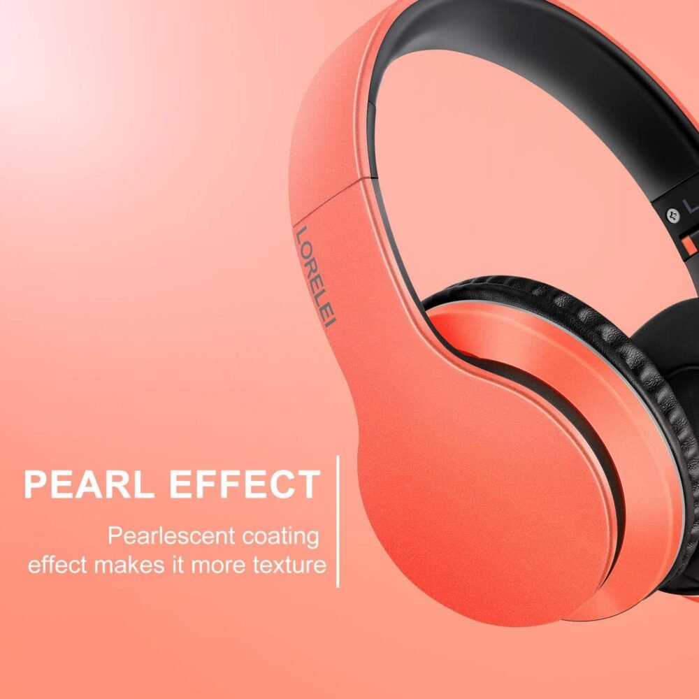 LORELEI X6 Over-Ear Headphones with Microphone, Lightweight Foldable & Portable Stereo Bass Headphones with 1.45M No-Tangle,Wired Headphones for Smartphone Tablet MP3 / 4 (Vitality Orange) - Image 3