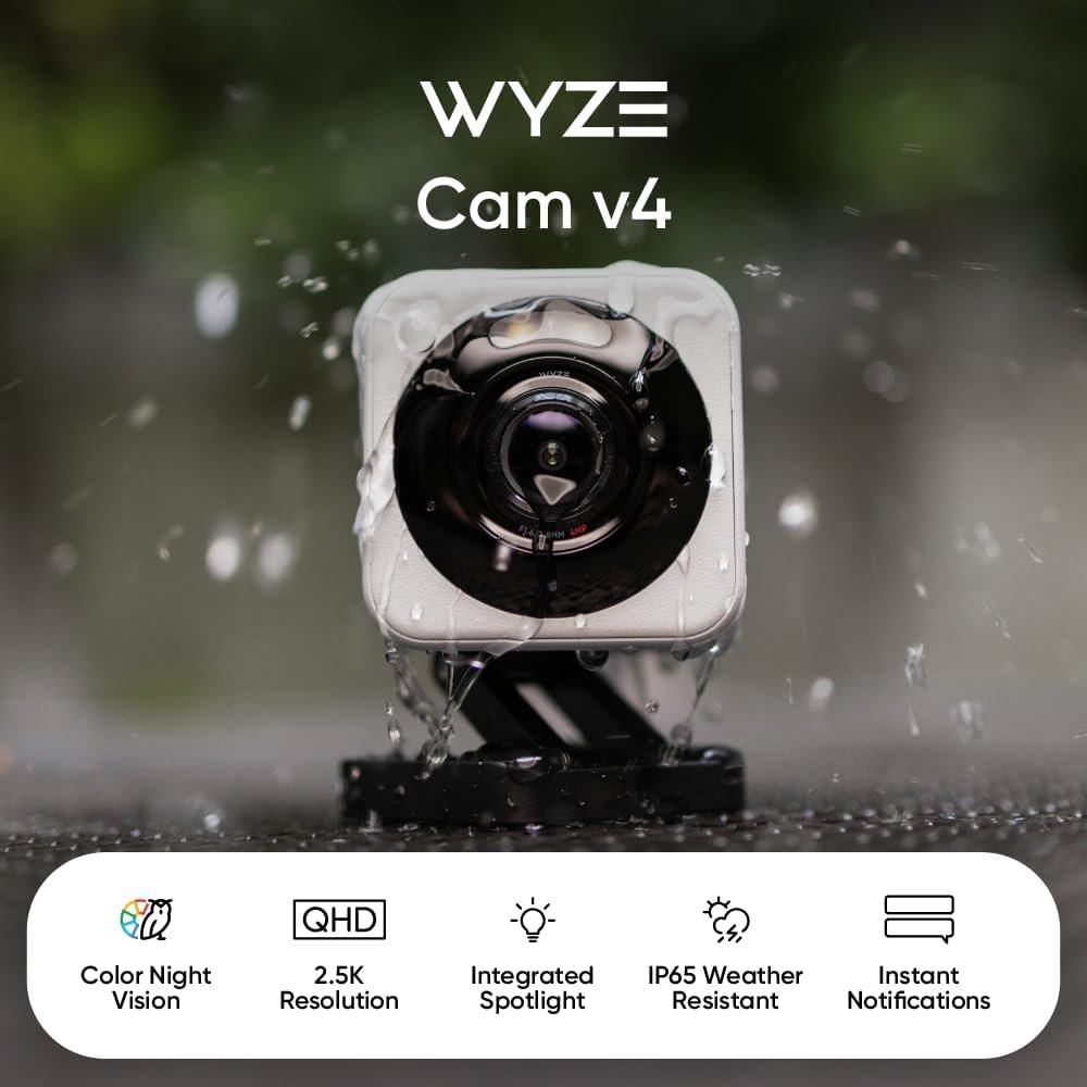 WYZE Cam v4, 2.5K WiFi Security Camera, Indoor/Outdoor Cameras for Home Security, Pet Camera/Baby Monitor, Motion Activated Spotlight/Siren, Color Night Vision, 2-Way Audio, Works with Alexa & Google - Image 3