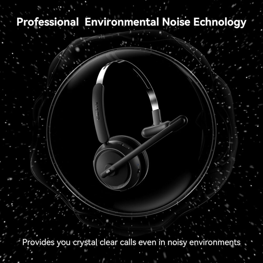 LEVN Wireless Headset 5.2 for Call Center, Bluetooth Headphones with Mic for Work(Noise Cancelling), 65 Hours Woktime & Mute Button,Wireless Headset for Work from Home/Office/PC/Computer/Laptop(Black) - Image 3