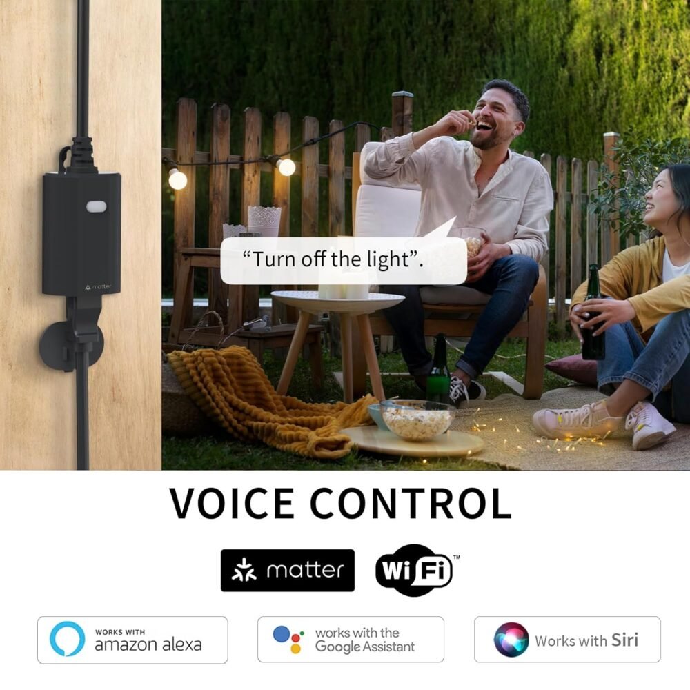 Minoston Matter Outdoor Smart Plug WiFi Heavy Duty Plug-in Outlet IP65 Waterproof, Compatible with Alexa Apple Home SmartThings Google Home, Smart Life, Remote Control, 15Amp Black (MP22M) - Image 6