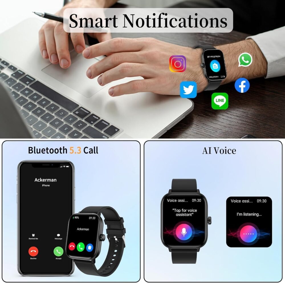 Smart Watch for Men Women (Answer/Make Calls), 1.83" Smartwatch with Heart Rate SpO2 Sleep Monitor, IP67 Waterproof, Fitness Activity Tracker, Smartwatches for iOS & Android Phones - Image 3
