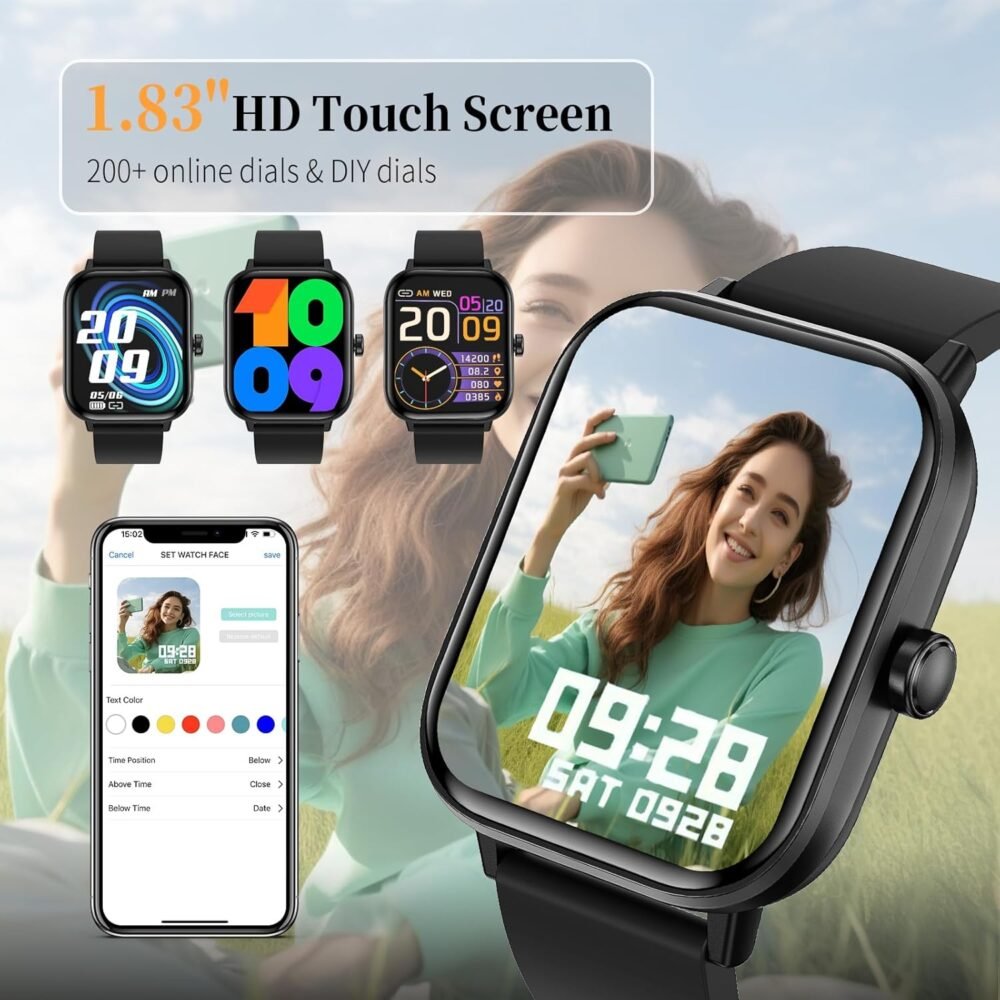 Smart Watch for Men Women (Answer/Make Calls), 1.83" Smartwatch with Heart Rate SpO2 Sleep Monitor, IP67 Waterproof, Fitness Activity Tracker, Smartwatches for iOS & Android Phones - Image 4