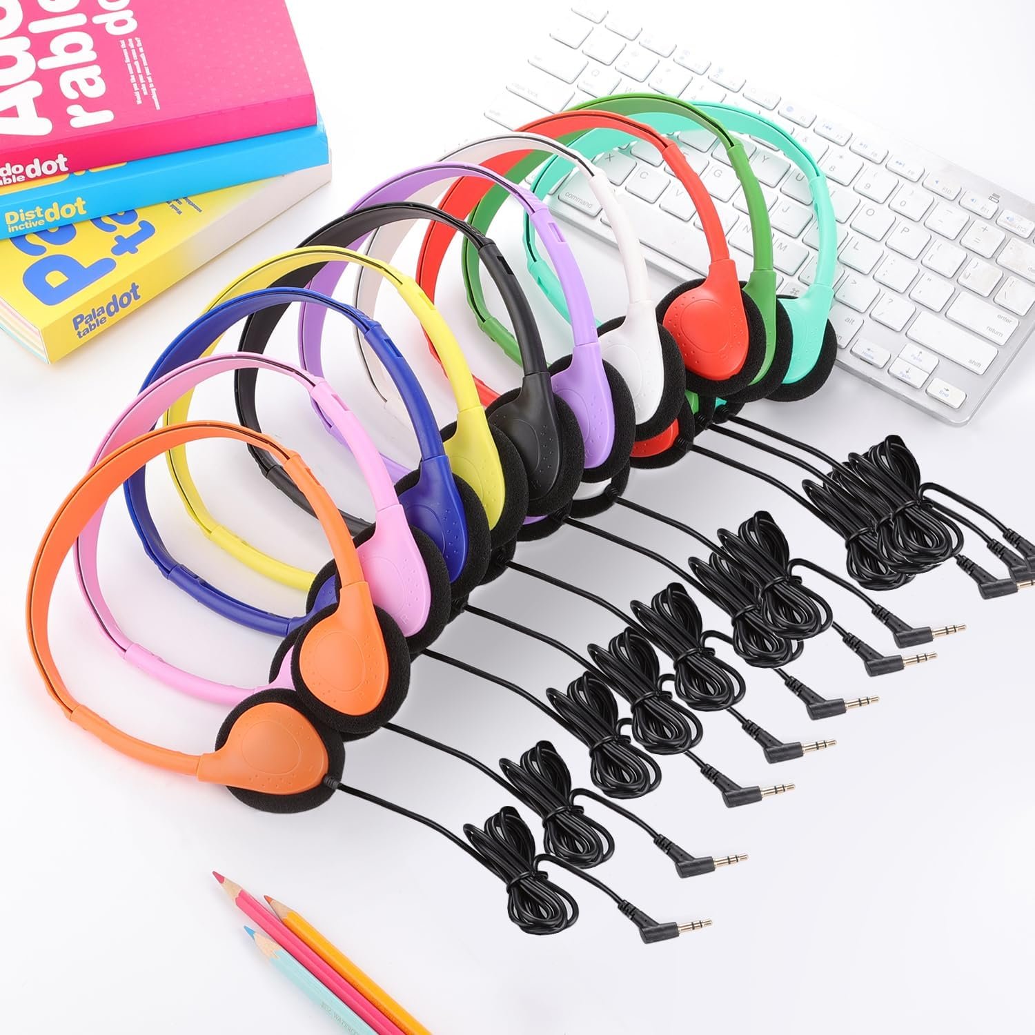 20 Pack Bulk Classroom Headphones for Students Kids School, Wholesale Headphones Class Set with 3.5mm Jack for Chromebook Laptop PC Computer(10 Mixed Colors) - Image 4