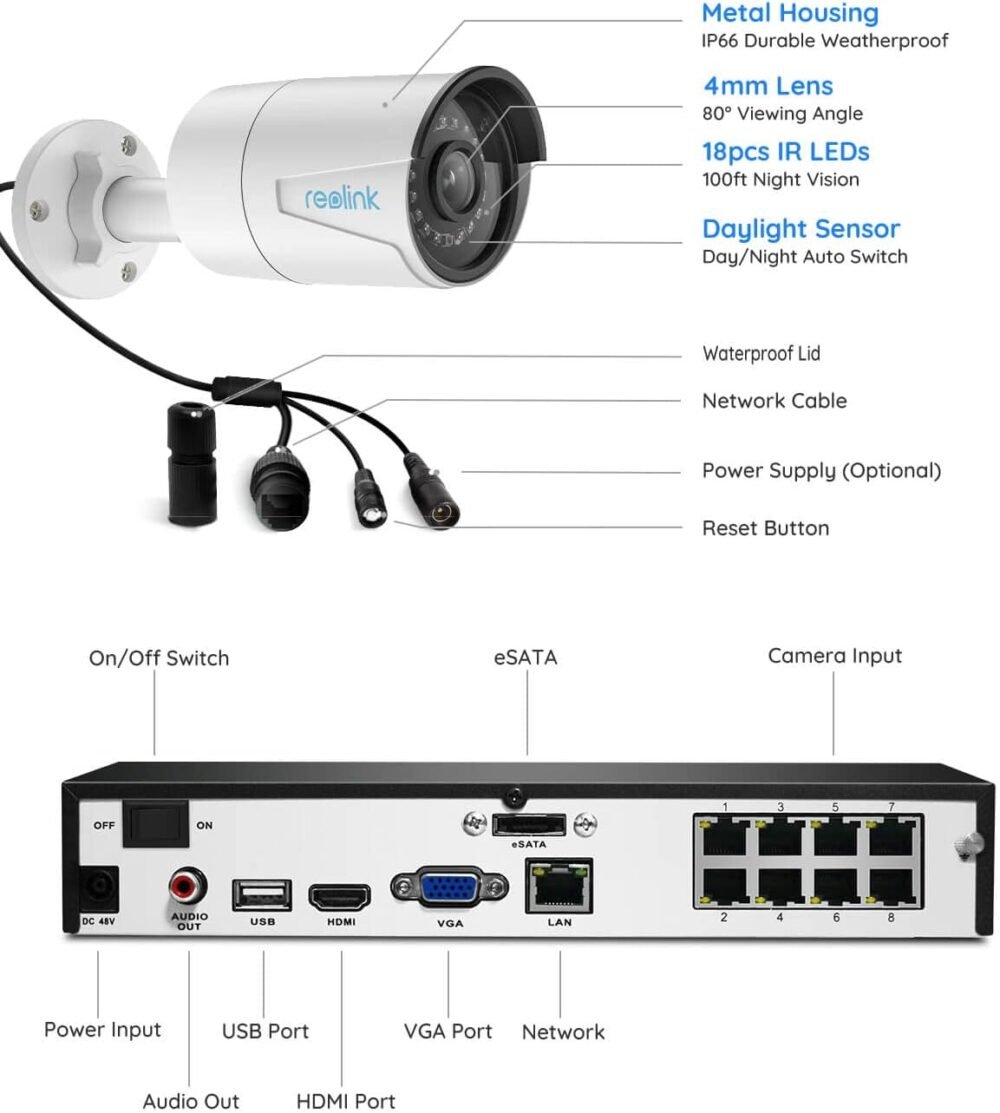 REOLINK 8CH 5MP Security Camera System, 4pcs Wired PoE Cameras for Home Security Outdoors, Smart Person/Pet/Vehicle Detection, 4K 8CH NVR with 2TB HDD for 24-7 Recording, RLK8-410B4-5MP White - Image 9