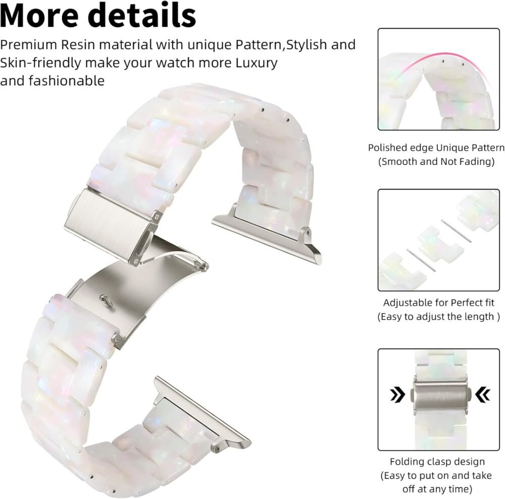 GEAK Resin Band Compatible with Fancy Apple Watch Bands for Women 40mm 38mm 41mm 42mm,Stylish Replacement Bracelet with Starlight Buckle for iWatch Bands Women Series 10/9/8/7/6/5/4/3/2/1/SE Colorful - Image 3