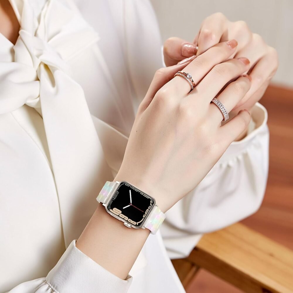 GEAK Resin Band Compatible with Fancy Apple Watch Bands for Women 40mm 38mm 41mm 42mm,Stylish Replacement Bracelet with Starlight Buckle for iWatch Bands Women Series 10/9/8/7/6/5/4/3/2/1/SE Colorful - Image 5